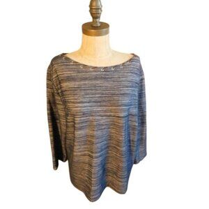 Chico's Size XL (3)  Woven faux leather accent neckline Knit Top